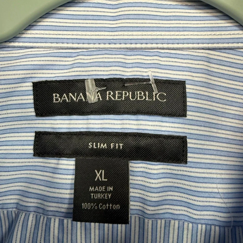 Banana Republic Dress Shirt Mens XL Blue Striped Slim Fit Poplin Button Down NEW